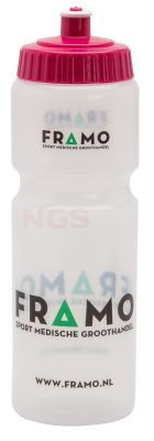 FRAMO transparante dames teambidon 750 ml met roze schroefdop