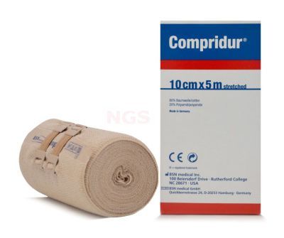 Compridur 10 cm x 5 meter, korte rek (50%) zwachtel