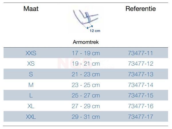 Actimove EpiMotion elleboogbandage maattabel