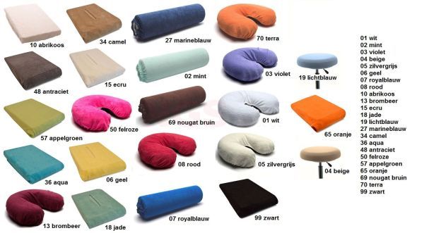 Badstofhoes overtrek voor massagerol 65 cm x 15 cm verkrijgbaar in 23 kleurentabel