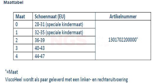 Bauerfeind ViscoHeel ViscoHiel ter ontlasting van de pezen, banden en gewrichten maattabel