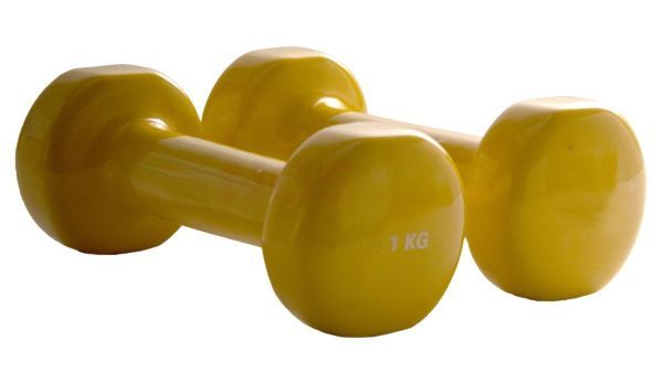 Vinyl dumbells 1 kg per paar geel