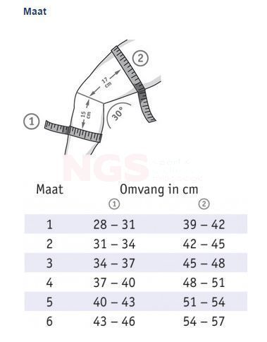 Bauerfeind GenuTrain P3 kniebrace voor een betere geleiding van de knieschijf maattabel