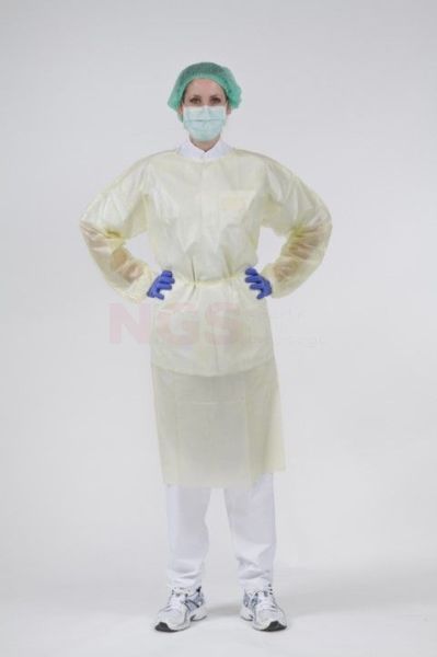 Klinion schort PE-coating geel med-iso GY02 maat M 115 cm voor