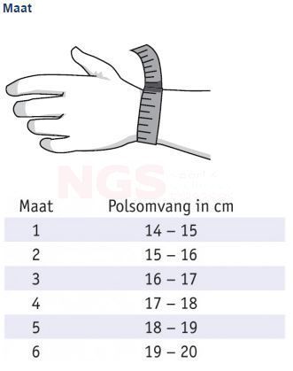 Bauerfeind ManuTrain actieve bandage ter ondersteuning van het polsgewricht maattabel