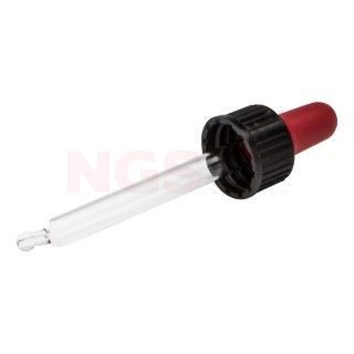 Pipetje van glas met rode rubber pipetteerballon (25 ml)